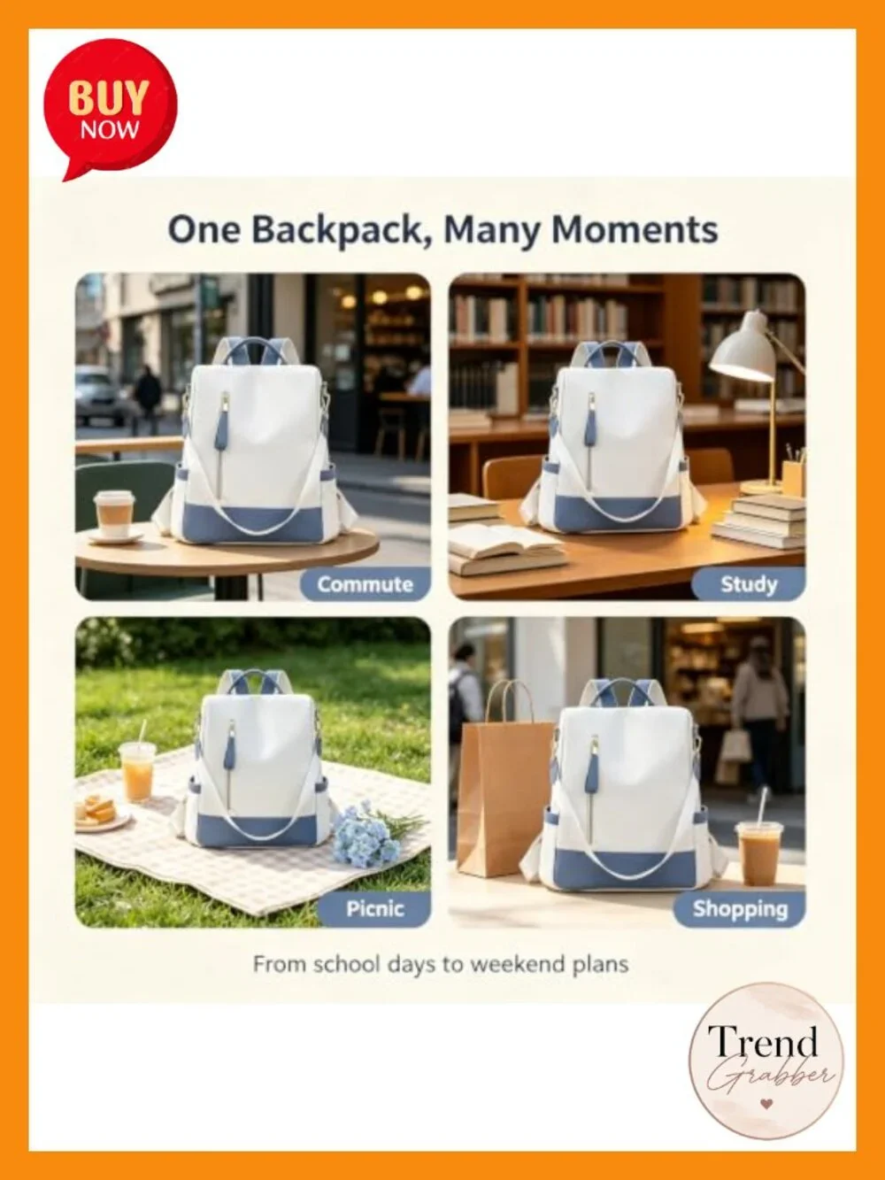 Oxford Cloth Anti Theft Convertible Travel Backpack Purse
